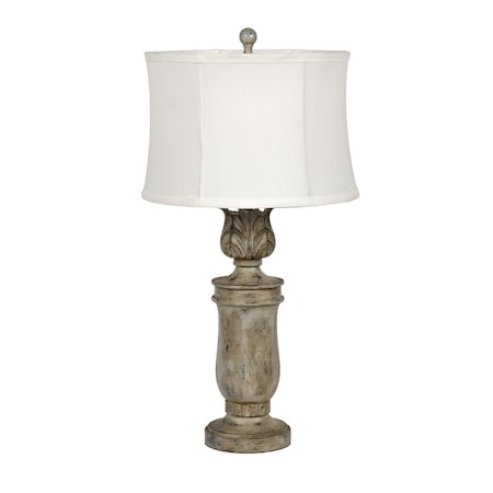 29 Table Lamp, Distressed Grey Risen Base And White Shade